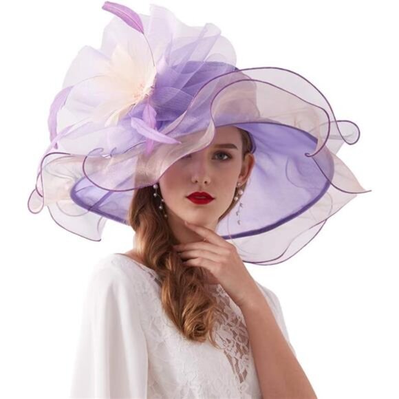 Women Organza Hat, Fascinator Hat Light Purple main image 5